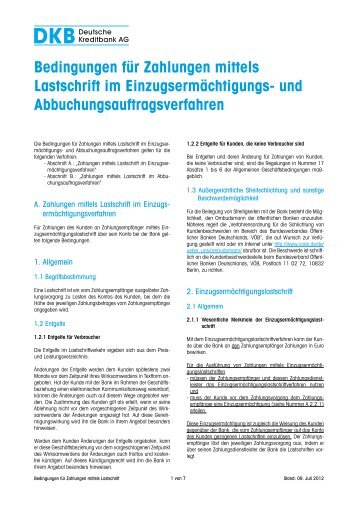 Bedingungen fÃ¼r Zahlungen mittels Lastschrift im - Deutsche ...