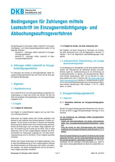 Bedingungen fÃ¼r Zahlungen mittels Lastschrift im - Deutsche ...