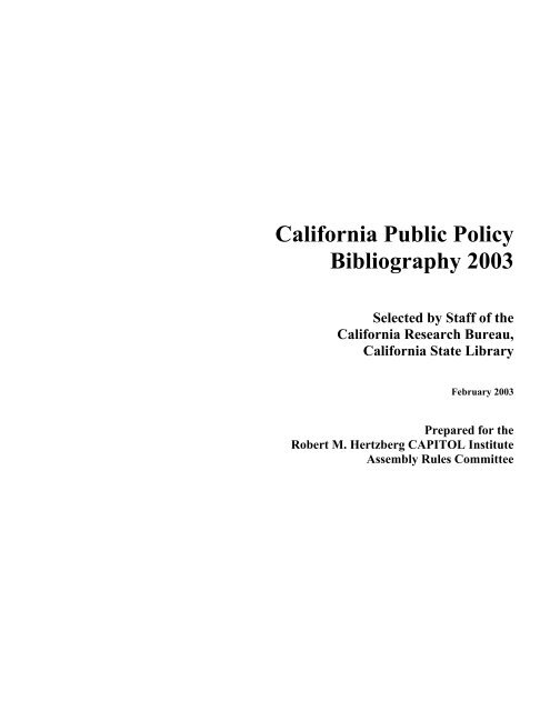 California Public Policy Bibliography 2003 - California State Library ...