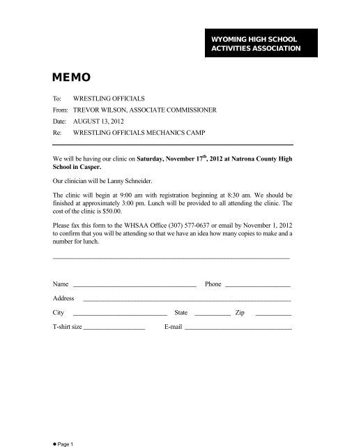 wrestling mechanics camp registration form (pdf) - Wyoming High ...