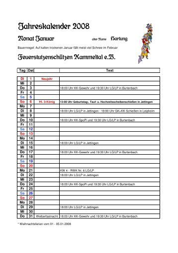 Jahreskalender 2008 - FeuerstutzenschÃ¼tzen 2000 Kammeltal e.V.