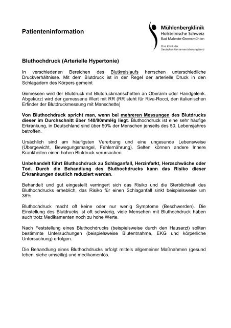 Bluthochdruck Ma Hlenbergklinik