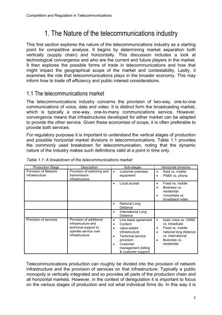 Competition and Regulation in the Telecommunications Industry in ...