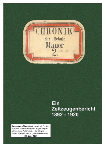 Chronik der Schule Mauer Ein Zeitzeugenbericht 1892