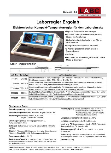 Laborregler Ergolab - LABC Labortechnik