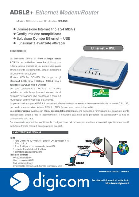 ADSL2+ Ethernet Modem/Router - Digicom