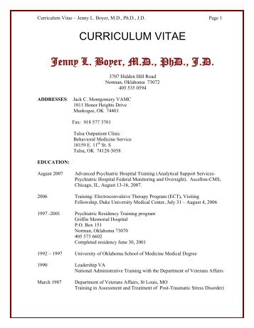 CURRICULUM VITAE Jenny L. Boyer, M.D., PhD., J.D.