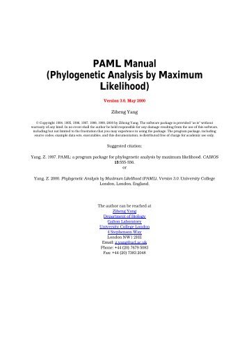 PAML Manual (Phylogenetic Analysis by Maximum Likelihood)