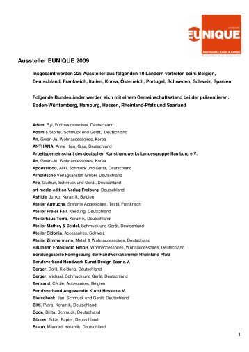 [PDF] Pressemitteilung: Liste der Aussteller EUNIQUE - LifePR.de