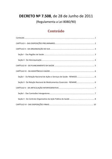 Decreto Federal nº 7.508, que regulamenta a Lei 8080/90