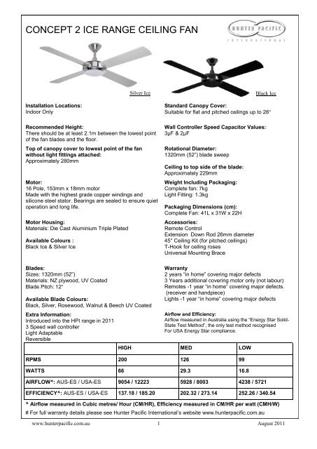 CONCEPT 2 ICE RANGE CEILING FAN - Hunter Pacific