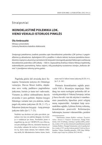 Straipsniai IKONOKLASTINĖ POLEMIKA LDK. VIENO ... - Literatūra
