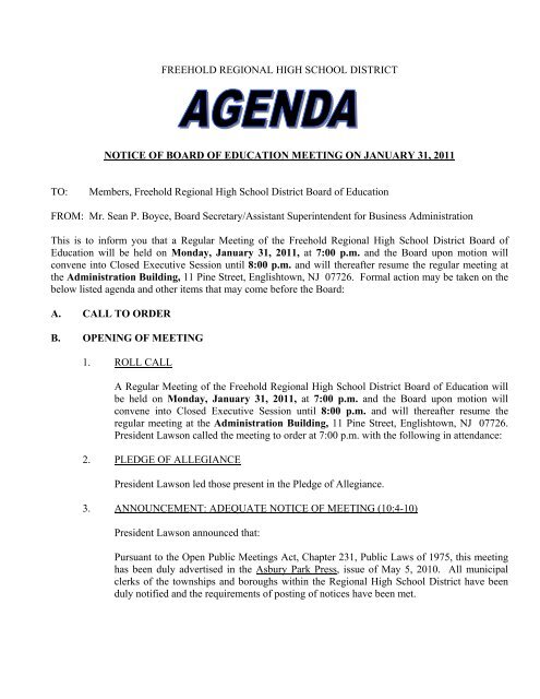 Agenda - Freehold Regional High School District