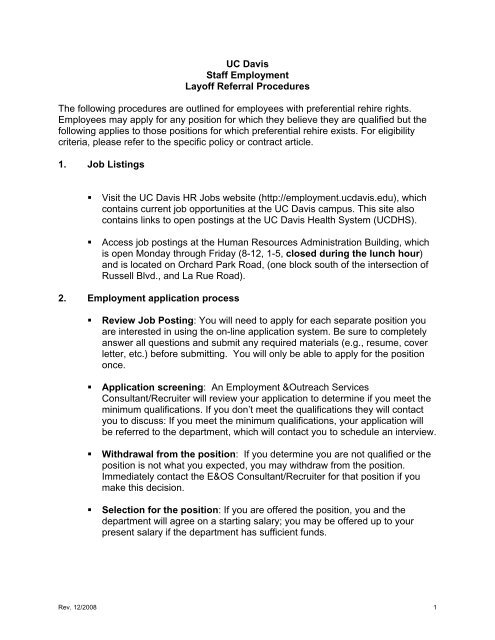 Layoff Referral Procedures for Employees with Preferential Rehire ...
