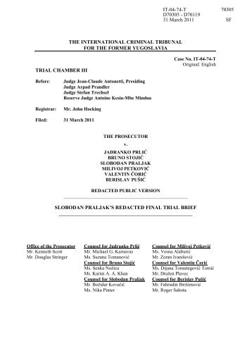 Slobodan Praljak's Redacted Final Trial Brief - ICTY