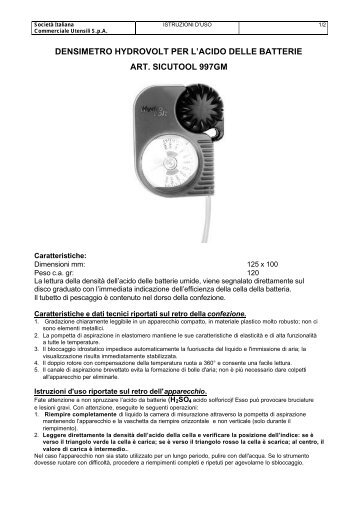 densimetro hydrovolt per l'acido delle batterie art. sicutool 997gm