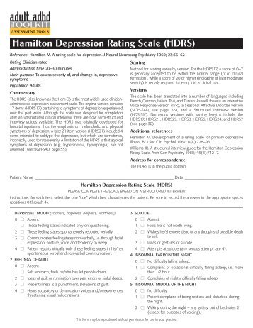 Hamilton Depression Rating Scale (HDRS) ASSESSMENT TOOLS