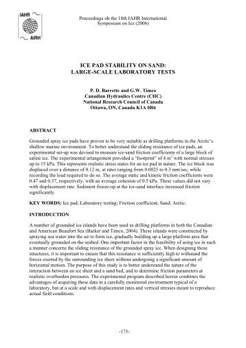 ice pad stability on sand: large-scale laboratory tests