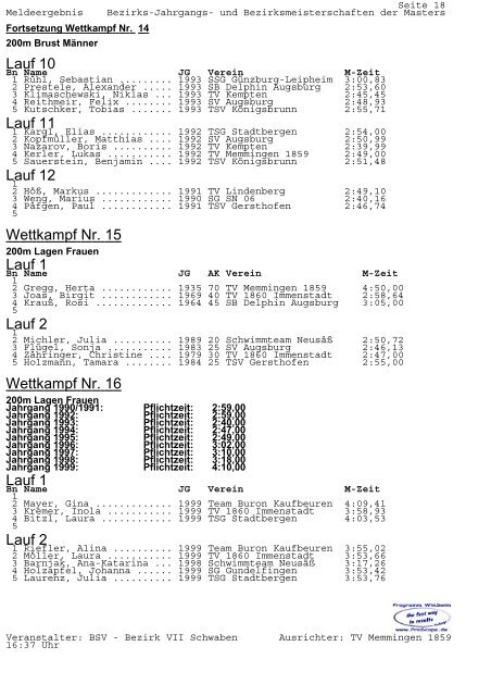 Meldeergebnis - TSV Lindau 1850 e.V. - Abteilung Schwimmen