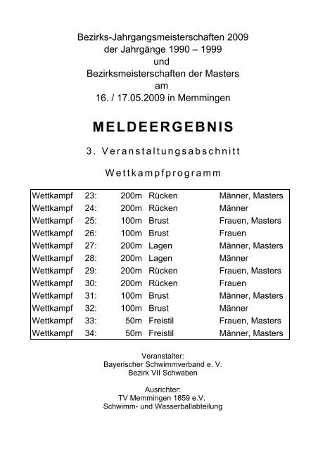 Meldeergebnis - TSV Lindau 1850 e.V. - Abteilung Schwimmen