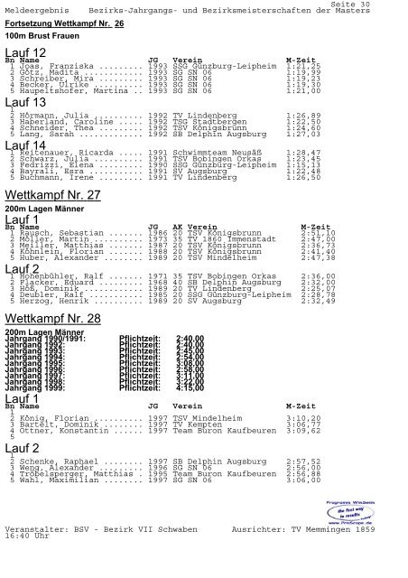 Meldeergebnis - TSV Lindau 1850 e.V. - Abteilung Schwimmen