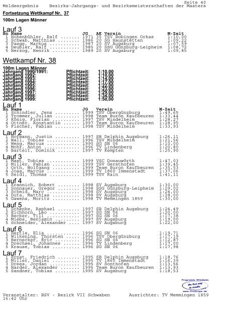 Meldeergebnis - TSV Lindau 1850 e.V. - Abteilung Schwimmen