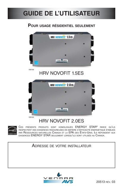 Novofit 1.5ES and 2.0ES User Manual (20513 rev. 02).indd - Venmar