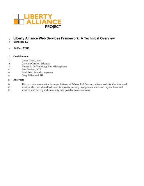 Liberty Alliance Web Services Framework: A Technical Overview