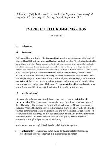 tvärkulturell kommunikation - Institutionen för lingvistik vid Göteborgs ...