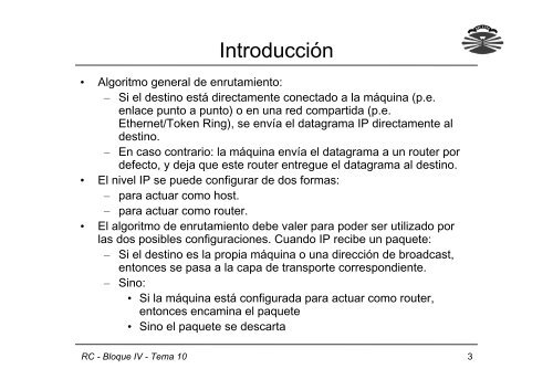 Bloque IV: El nivel de red Tema 10: Enrutamiento IP ... - QueGrande