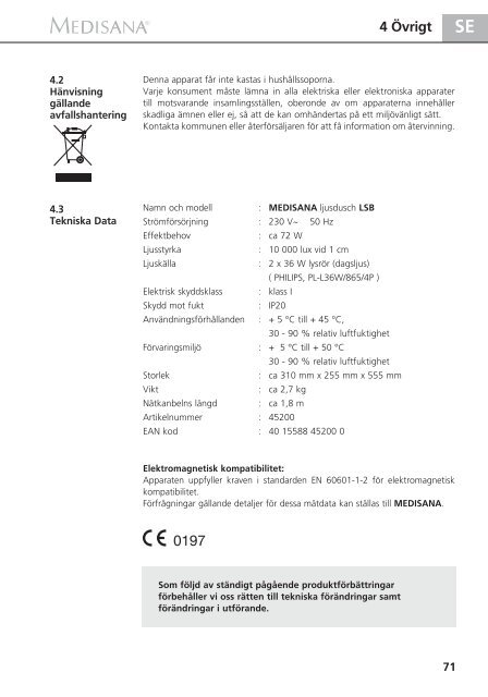 DE Lichtdusche LSB GB Phototherapy Unit LSB - Medisana