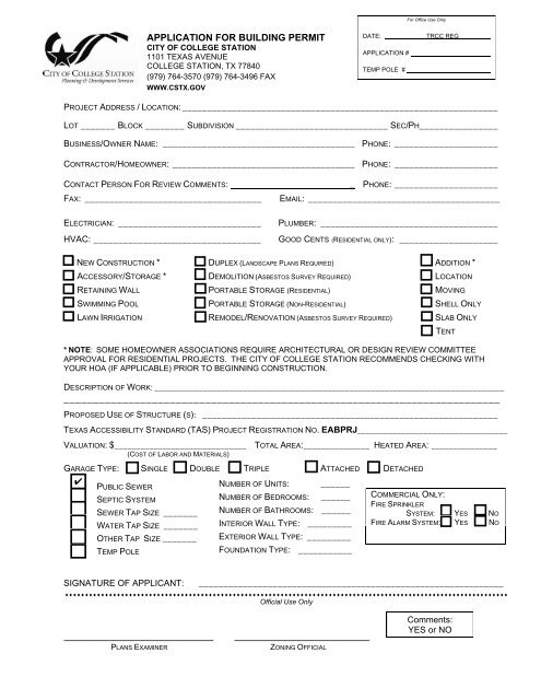 Application for a Building Permit - City of College Station