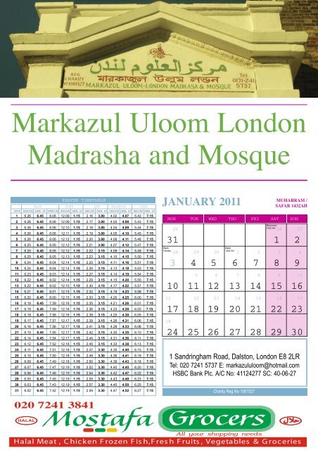 Salah Timetable 2011 - Masjid E Quba