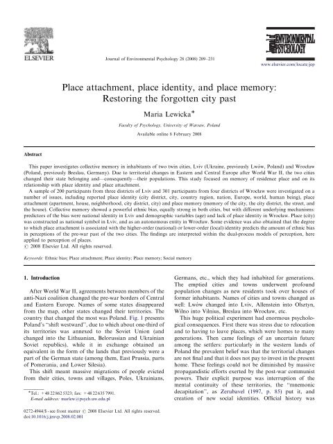 Place attachment, place identity, and place memory ... - ResearchGate