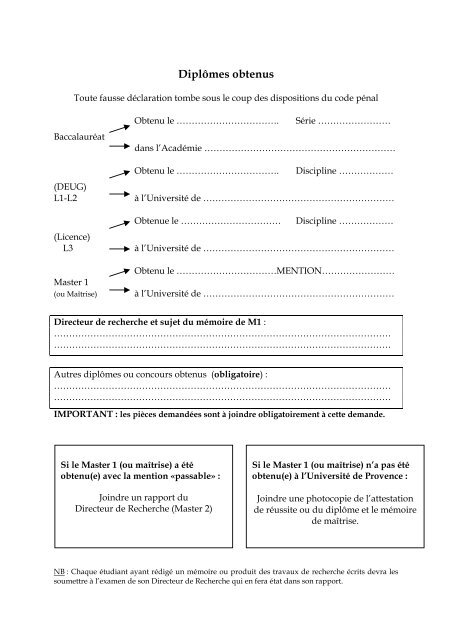 Demande d'Inscription MASTER 2 R. Imprimé 2007.2008