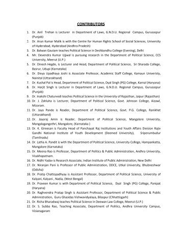 Contributors For December 2010 - Indian Political Science Association