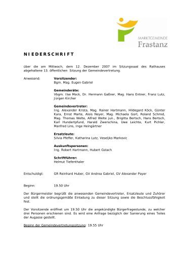 NIEDERSCHRIFT - Marktgemeinde Frastanz