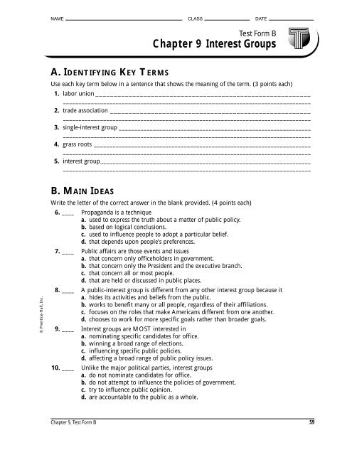 Chapter 9: Test Form B