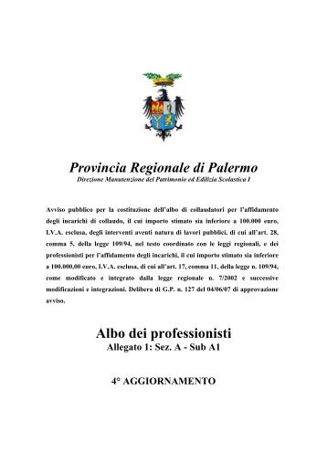 Provincia Regionale di Palermo Albo dei professionisti