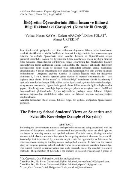 Ä°lkÃ¶Äretim ÃÄrencilerinin Bilim Ä°nsanÄ± ve Bilimsel Bilgi ... - KEFAD