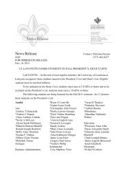 265FallDeans-Pres List - University of Louisiana at Lafayette