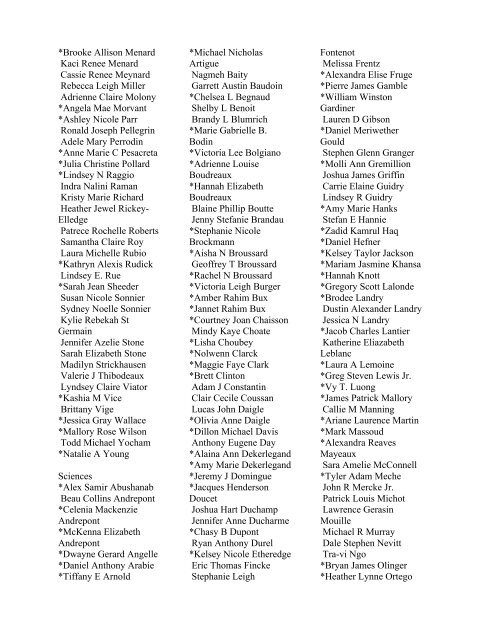 265FallDeans-Pres List - University of Louisiana at Lafayette