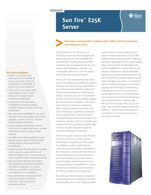Sun Fire E25K Server datasheet - Spectra