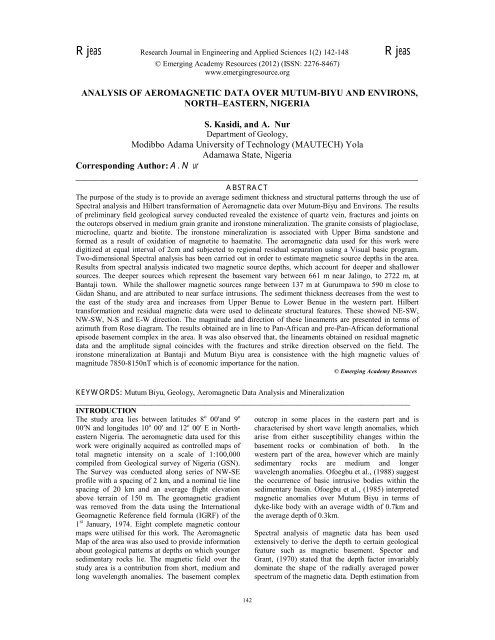 ANALYSIS OF AEROMAGNETIC DATA OVER MUTUM ... - RJEAS