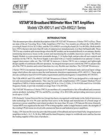 VSTAR®30 Broadband Millimeter Wave TWT Amplifiers Models VZK ...