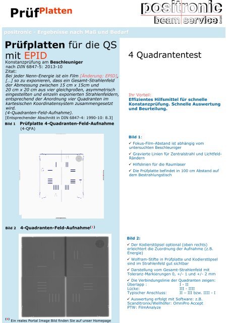 PrÃ¼fplatten fÃ¼r die QS mit EPID - positronic beam service GmbH