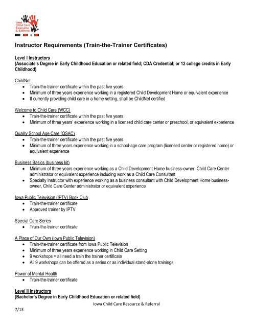 Instructor Requirements - Iowa Child Care Resource & Referral