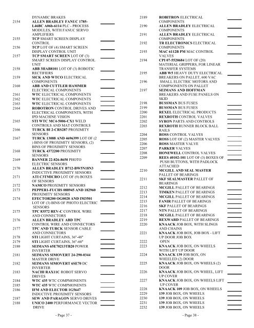 Lot Listing - Maynards Industries