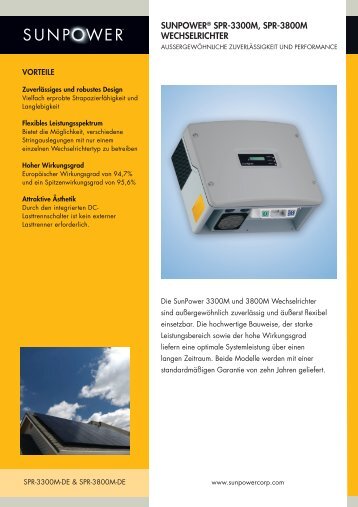 SUNPOWER® SPR-3300M, SPR-3800M WECHSELRICHTER