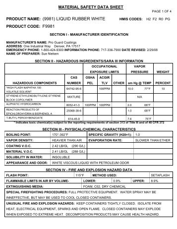 MATERIAL SAFETY DATA SHEET - Meridian Liquid Coatings